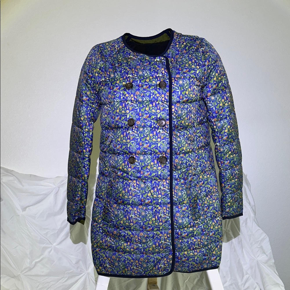 Floral Blue Women's Puffer Coat